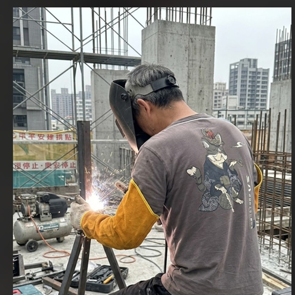 ~子甄彣璟~牛皮電焊袖套 防火線車縫 電銲袖套 焊接 焊工 打磨 切割 氬焊 CO2 牛皮袖套 工作袖套 焊接防護 鐵工-細節圖3