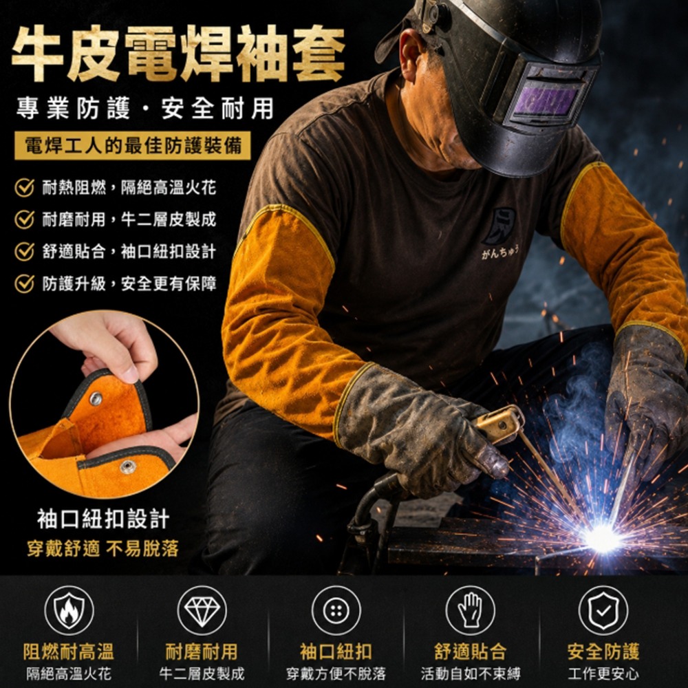 ~子甄彣璟~牛皮電焊袖套 防火線車縫 電銲袖套 焊接 焊工 打磨 切割 氬焊 CO2 牛皮袖套 工作袖套 焊接防護 鐵工-細節圖10