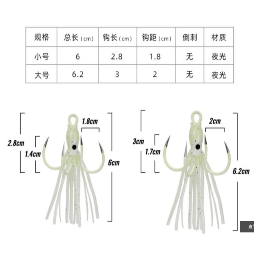 ~子甄彣璟~夜光小卷 夜光四本鉤 四爪鉤 四錨鉤 夜光章魚 魷魚餌 路亞餌 假餌 魚餌-單只價格-細節圖3