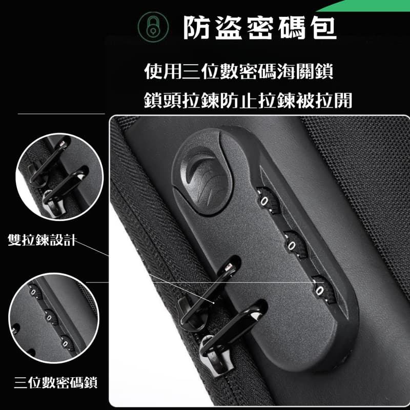 ~子甄彣璟~側背包9530 密碼鎖 斜挎包 多功能大容量 斜背包 胸包 旅行包 防潑水 背包 錢包 單肩包 側肩包-細節圖6