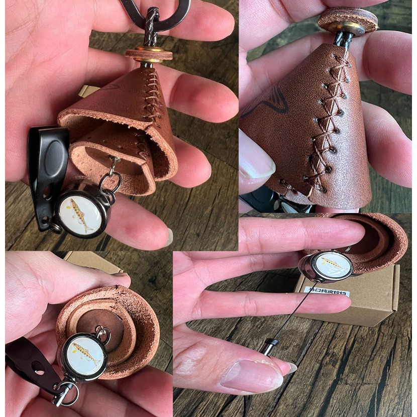 ~子甄彣璟~馬口亮片鈴鐺包 路亞餌 鐵板 亮片 收納包 鈴鐺包 牛皮手工制作 亮片掛餌器 假餌鑰匙包-細節圖11