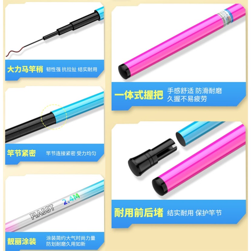 ~子甄彣璟~冰藍粉 28調 新手釣竿 小物竿 魚竿 超短迷你手竿 釣魚竿 溪流竿 釣蝦竿 玻璃鋼魚竿-細節圖9