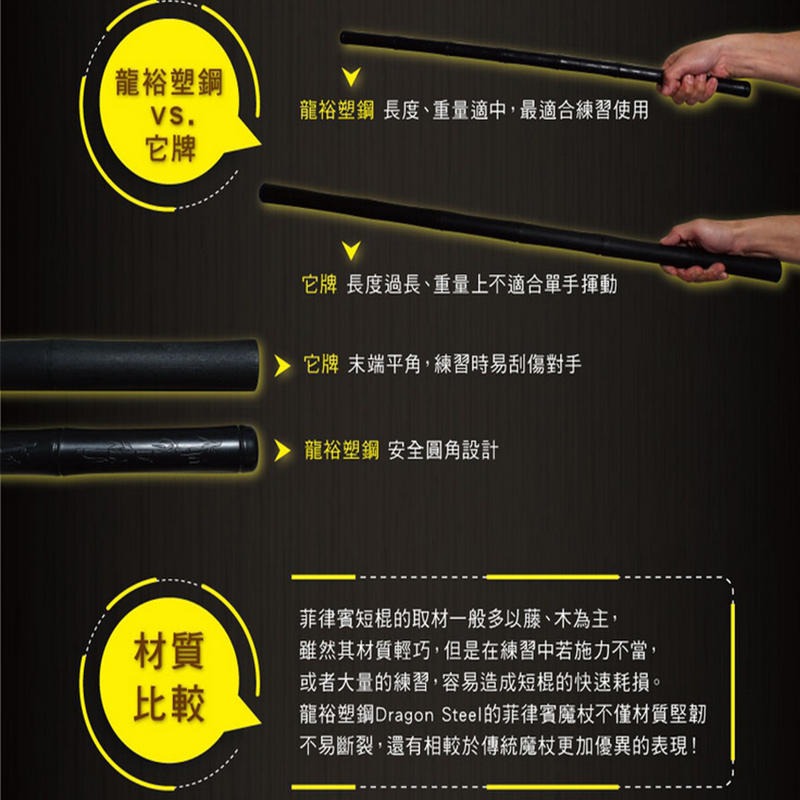 ~子甄彣璟~龍裕塑鋼 防衛練習短棍 一對價格 DRAGON STEEL 菲律賓魔杖 武術棍 防身棍 運動健身-細節圖3