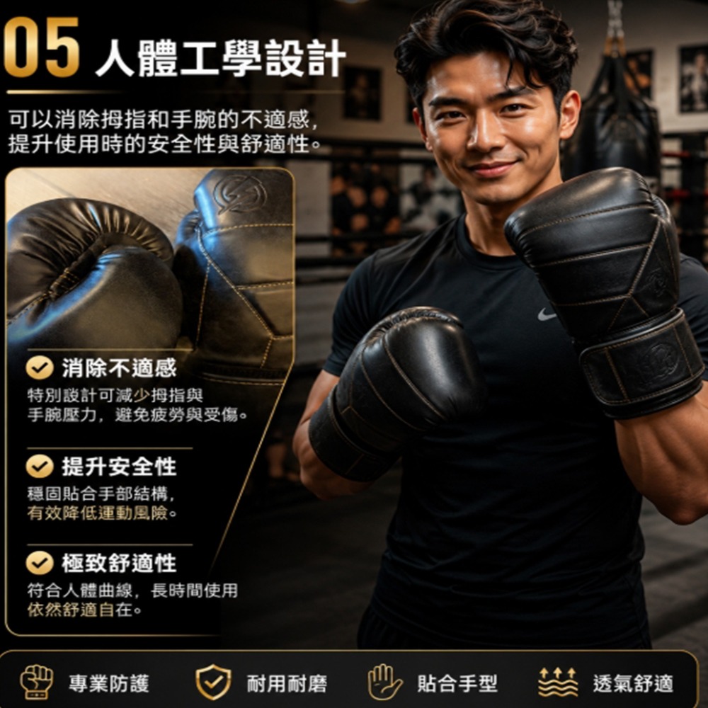 ~子甄彣璟~【超纖皮拳擊手套】拳擊訓練 泰拳 散打 格鬥 沙包 高彈減震 舒適透氣 人體工學設計 多層減震 拳館推薦款-細節圖7