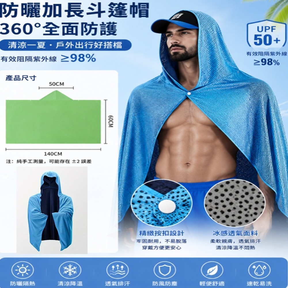 ~子甄彣璟~夏日抗暑神器 防曬斗篷帽 / 防曬披肩帽 冰感透氣 遮陽帽 涼感彈性排汗速乾 外送/釣魚/登山/海邊 機車族-細節圖4