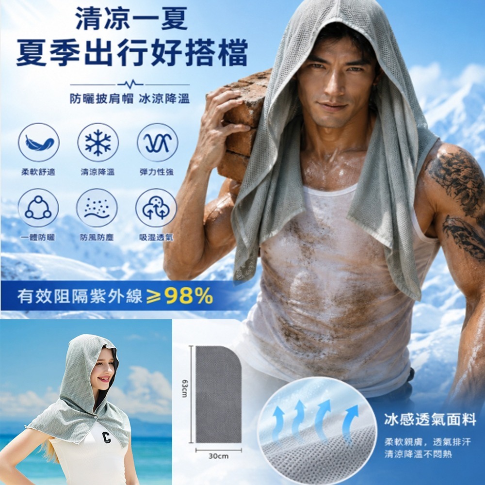 ~子甄彣璟~夏日抗暑神器 防曬斗篷帽 / 防曬披肩帽 冰感透氣 遮陽帽 涼感彈性排汗速乾 外送/釣魚/登山/海邊 機車族-細節圖5