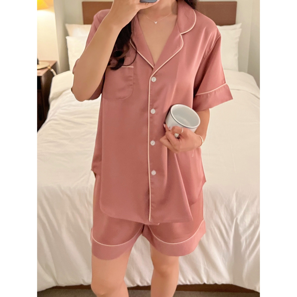 ♡ LUNALUZ 𓈊ˊ˗緞面莓果睡衣套裝 韓國製-細節圖3