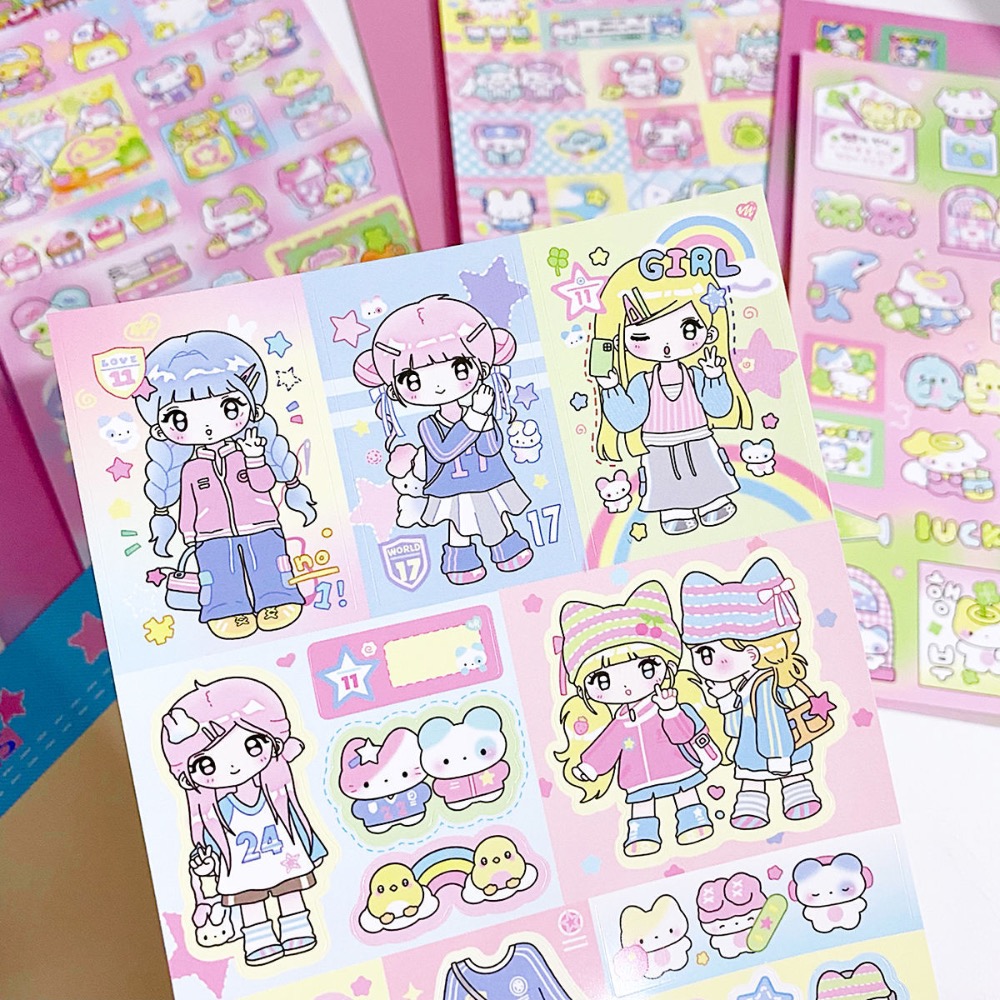 【採購日記】台灣現貨 咕卡可愛女孩貼紙 鹽系素材 手帳貼紙-細節圖2