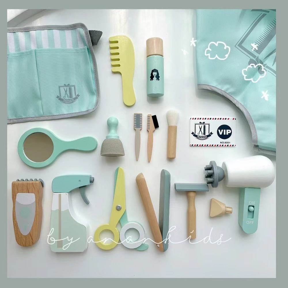 【覓寶】🔥現貨 ins優木仿真理髮包套裝兒童過家家角色扮演剪發工具木質寶寶化妝-規格圖3