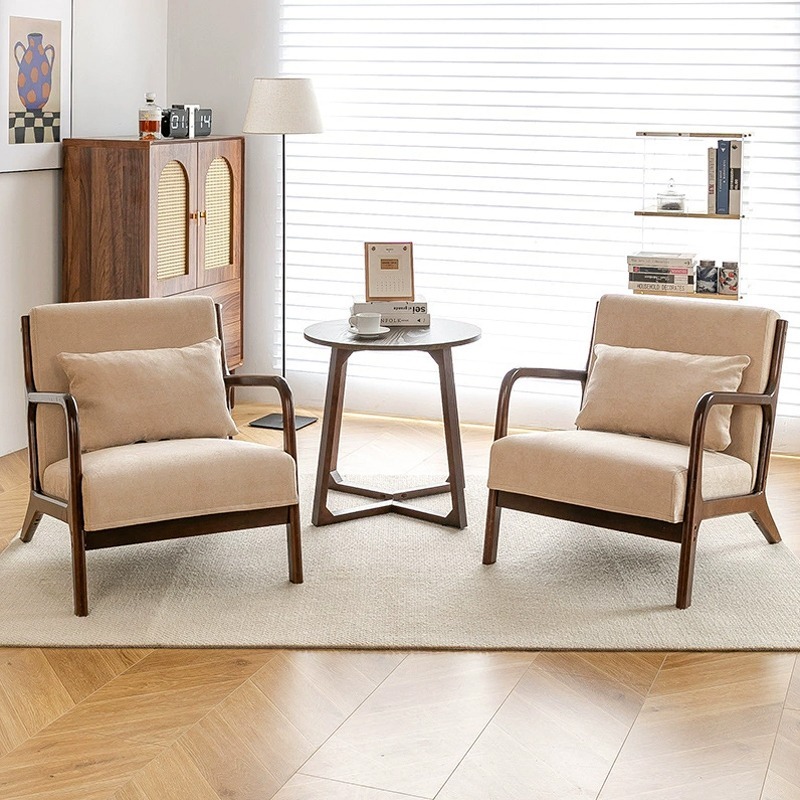 【覓寶】預售 沙發  單人沙發 休閒沙發 日式臥室 陽臺休閒小戶型客廳實木懶人椅 雙人椅子 沙發茶几組合-細節圖2