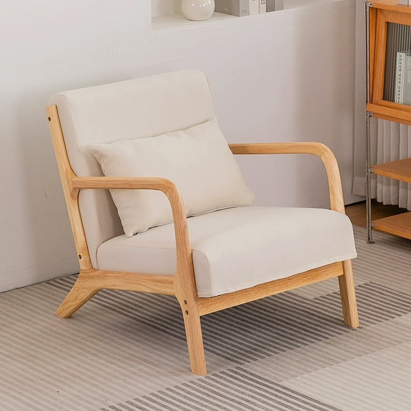 米白色棉麻原木單人位