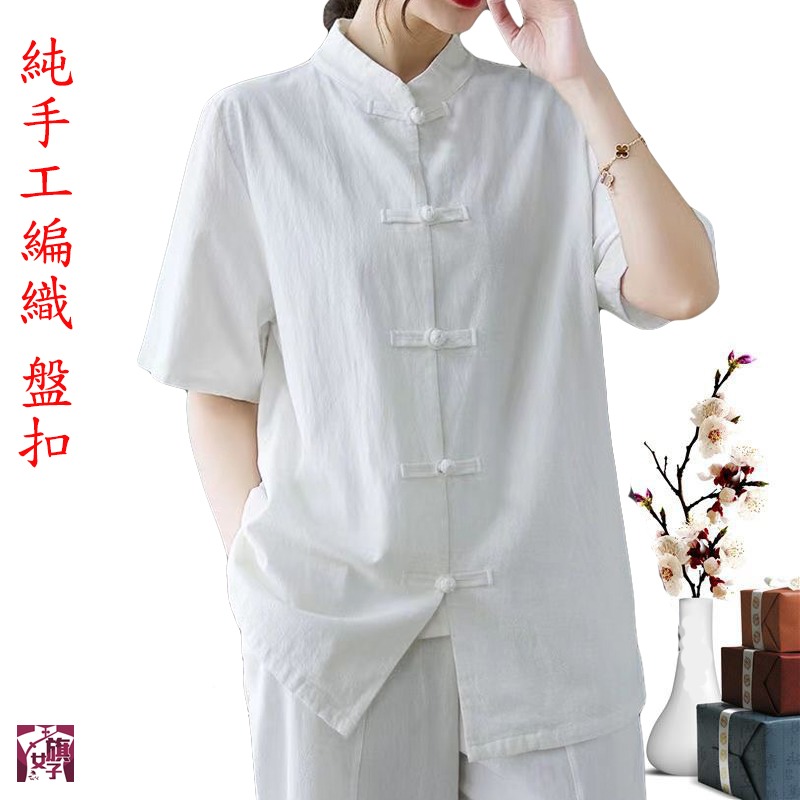 唐裝 旗袍 修道 禮佛 短袖襯衫 復古服裝-細節圖2