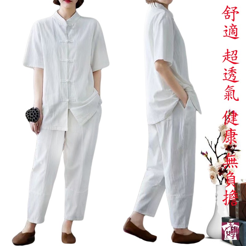 唐裝 旗袍 修道 禮佛 短袖襯衫 復古服裝-細節圖3
