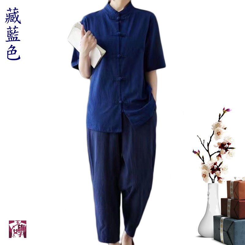 唐裝 旗袍 修道 禮佛 短袖襯衫 復古服裝-細節圖4