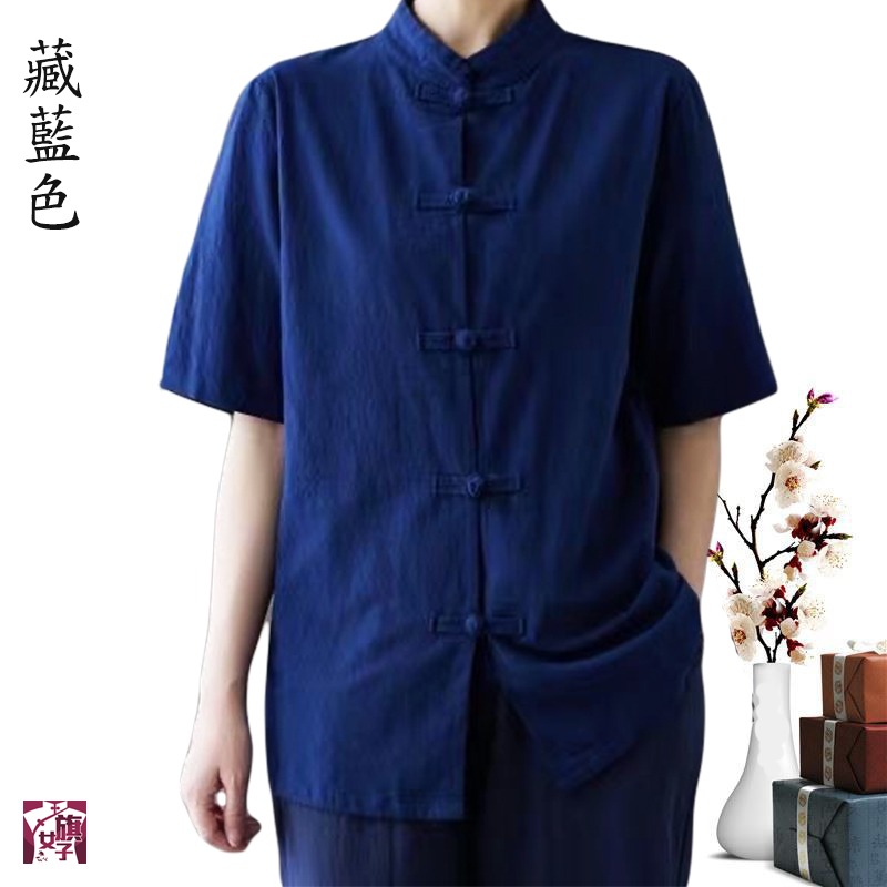 唐裝 旗袍 修道 禮佛 短袖襯衫 復古服裝-細節圖6
