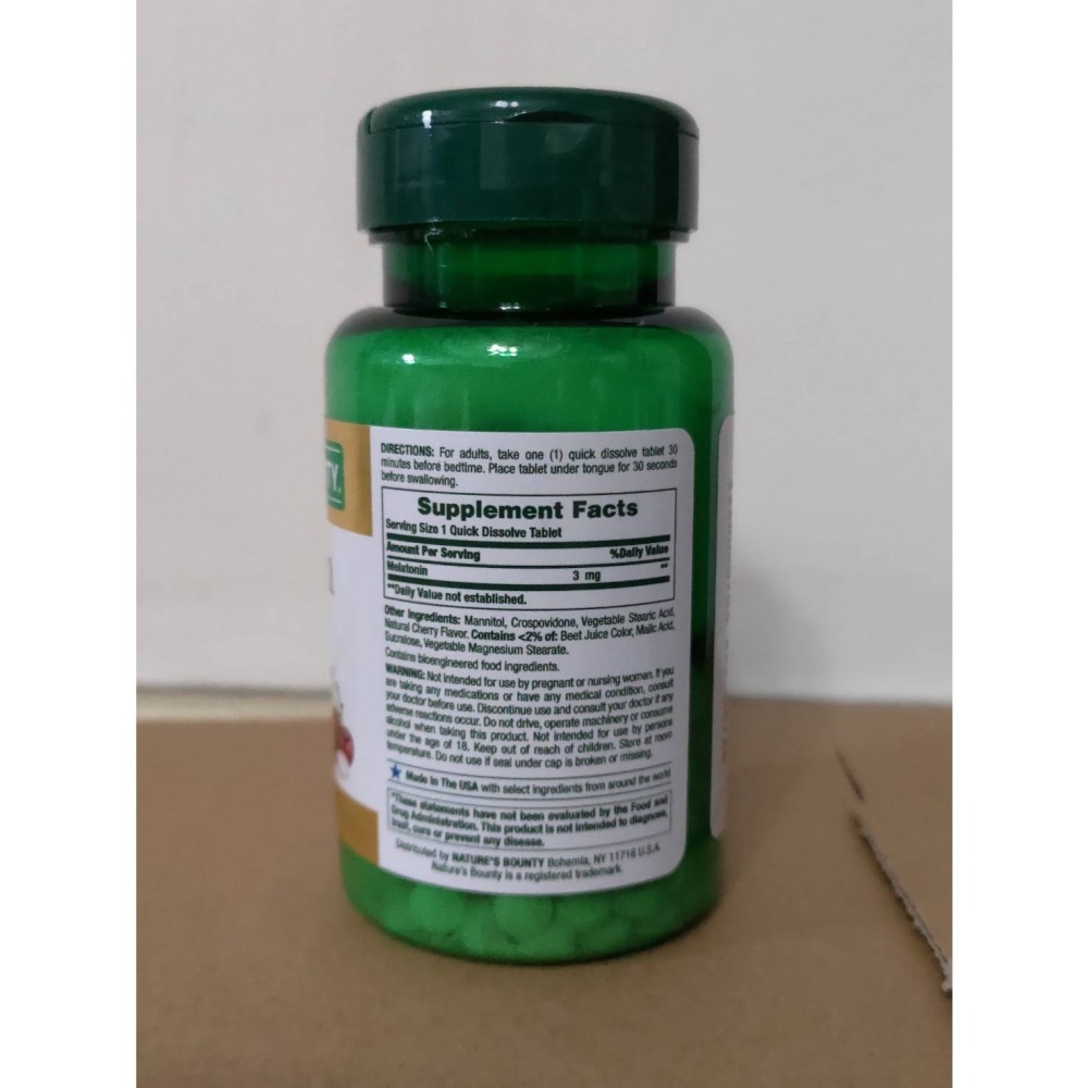 <特價現貨(2026/11)>美國 自然之寶 Nature＇s Bounty 3 毫克支持好眠櫻桃味速溶片，240 片-細節圖3