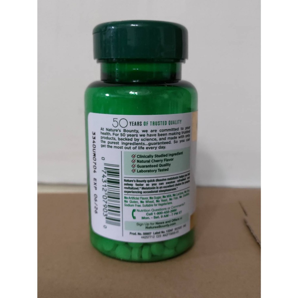 <特價現貨(2026/11)>美國 自然之寶 Nature＇s Bounty 3 毫克支持好眠櫻桃味速溶片，240 片-細節圖4