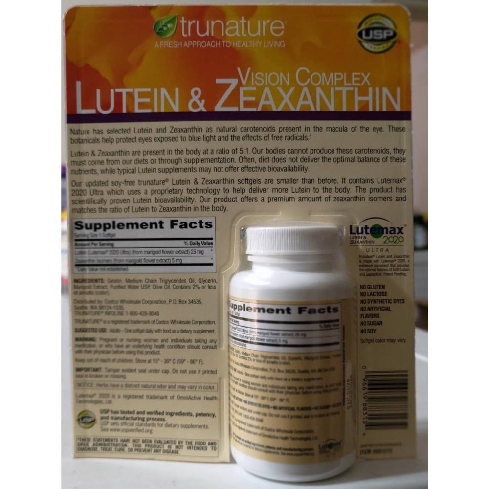 ＂現貨紙卡原裝(2027/08)Trunature Lutein&Zeaxanthin 視力保健葉黃素和玉米黃質140顆-細節圖8