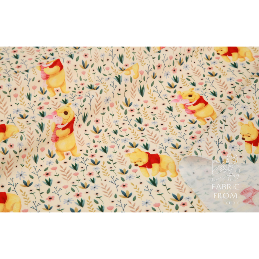 🌸現貨🌸韓國布 純棉布 迪士尼小熊維尼系列 花叢中的維尼 跳跳虎 蜂蜜 小豬 老虎 豬 動物 韓國布料-細節圖2