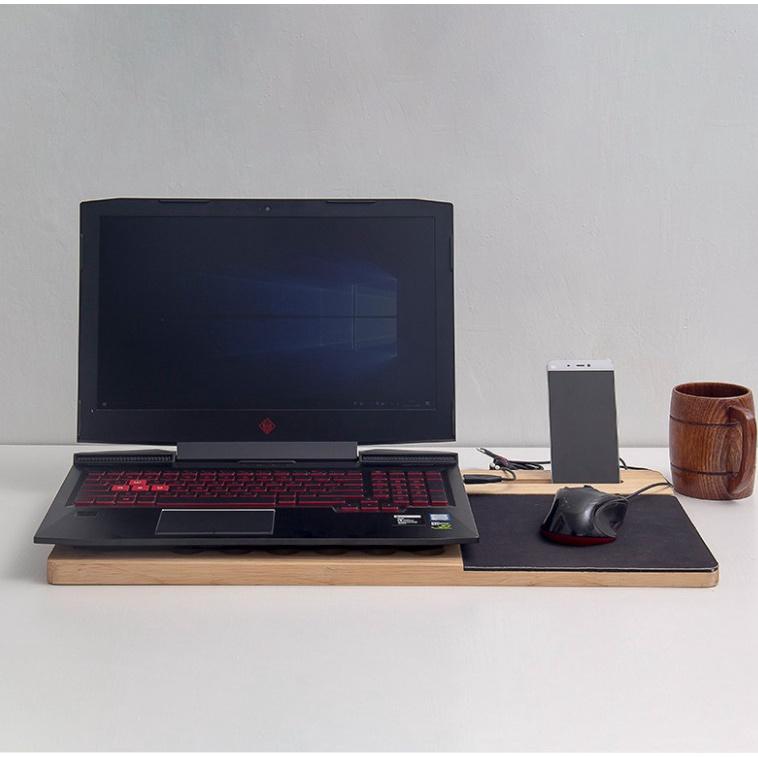 60CM木製筆記本支架辦公托架mac手提電腦架散熱器桌面 實木電腦桌墊【CH599】-細節圖2