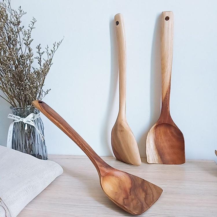 現貨稀！超滑潤手感~36／39CM厚實款柚木鏟烏檀木鏟長柄木質不沾鍋鏟炒菜鏟【CH554】-細節圖5