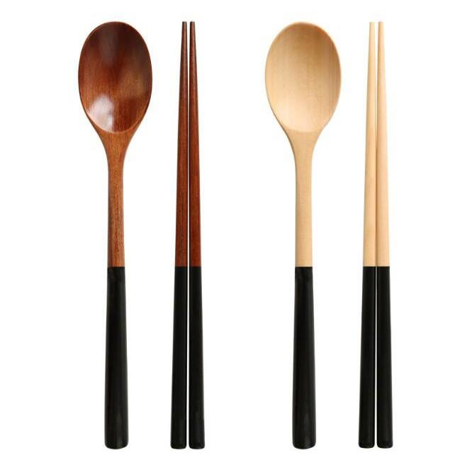 現貨稀！19／23.5CM實木栗木湯匙環保餐具黑白上漆木勺筷套裝【CH523】-細節圖4