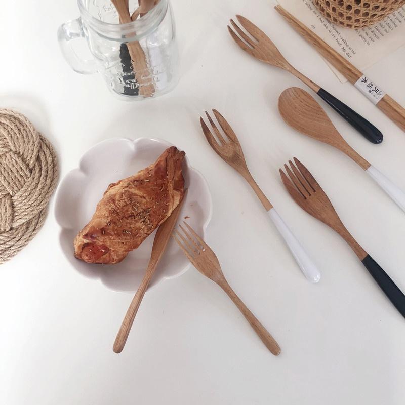 現貨稀！19／23.5CM實木栗木湯匙環保餐具黑白上漆木勺筷套裝【CH523】-細節圖7