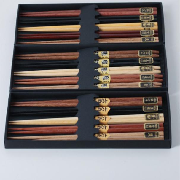 現貨！22.5CM尖頭五色木筷禮盒組~ 五雙裝三角筷、六角筷、八角筷日式尖頭禮品日韓筷子套裝【CH317】-細節圖3