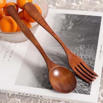 現貨！18CM木質勺叉三件組！外出吃飯勺主餐麵條木叉日式實木餐具湯匙【CH253】-細節圖2