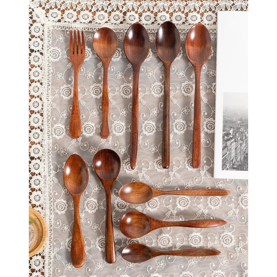 現貨！18CM木質勺叉三件組！外出吃飯勺主餐麵條木叉日式實木餐具湯匙【CH253】-細節圖3