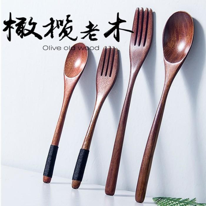 現貨！【22.5／18CM大小尺寸】日式環保長柄纏線木勺木叉泡麵叉便攜創意餐具木湯匙【CH020】-細節圖2