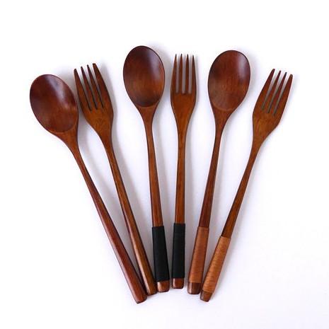 現貨！【22.5／18CM大小尺寸】日式環保長柄纏線木勺木叉泡麵叉便攜創意餐具木湯匙【CH020】-細節圖5