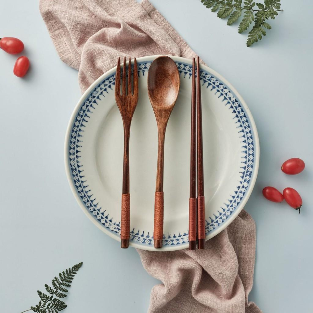 現貨！【22.5／18CM大小尺寸】日式環保長柄纏線木勺木叉泡麵叉便攜創意餐具木湯匙【CH020】-細節圖6