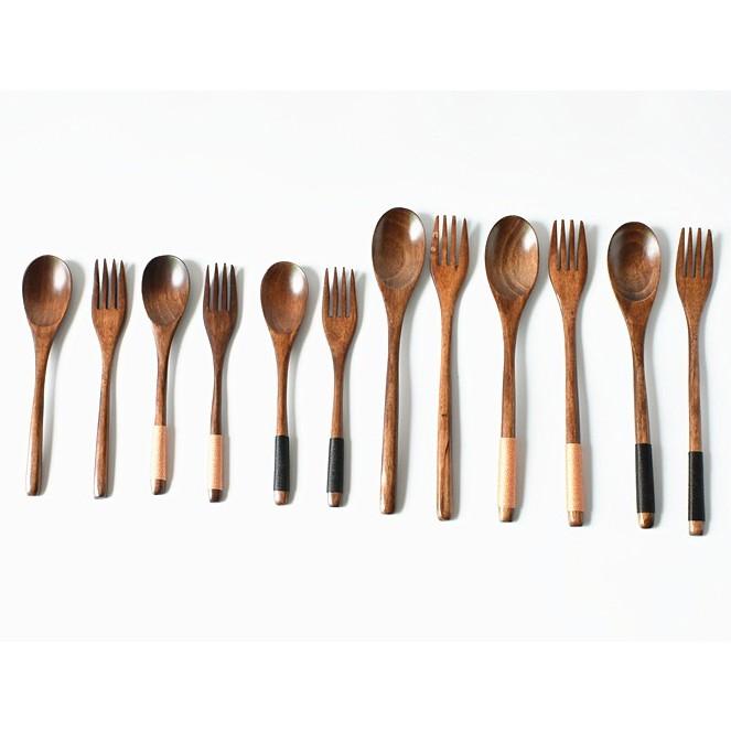 現貨！【22.5／18CM大小尺寸】日式環保長柄纏線木勺木叉泡麵叉便攜創意餐具木湯匙【CH020】-細節圖7