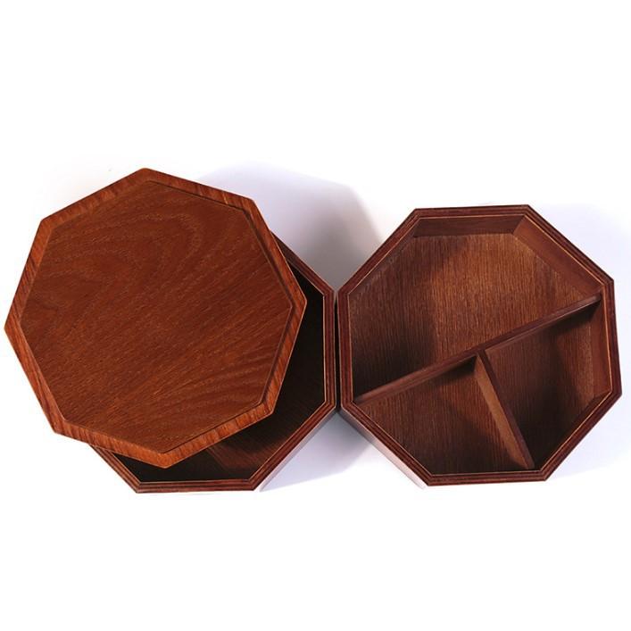 現貨稀！2L大容量精品雙層木飯盒~大容量日式木質壽司盒 創意八角形野餐盒實木便當盒【CH122】-細節圖5