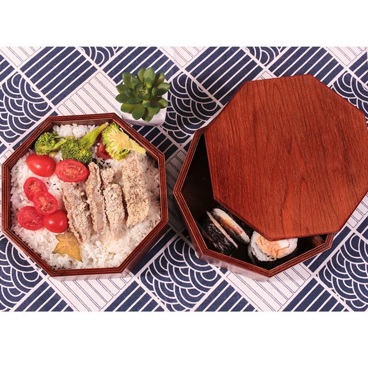 現貨稀！2L大容量精品雙層木飯盒~大容量日式木質壽司盒 創意八角形野餐盒實木便當盒【CH122】-細節圖6