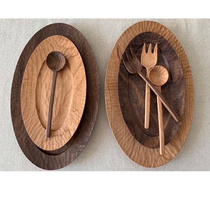 現貨稀！無漆款~精雕細琢水波紋雕刻工藝品木勺叉~黑胡桃木／櫻桃木實木勺木叉木湯匙烘培贈禮品收藏家用【CH558】-細節圖2