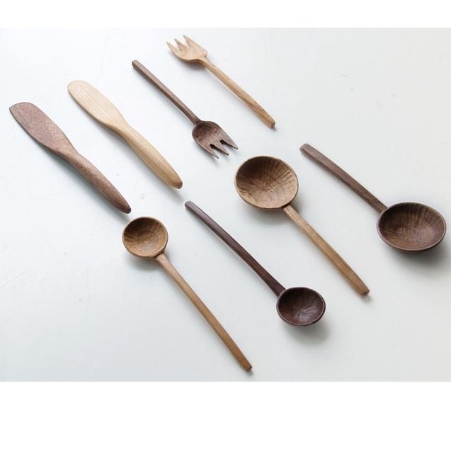 現貨稀！無漆款~精雕細琢水波紋雕刻工藝品木勺叉~黑胡桃木／櫻桃木實木勺木叉木湯匙烘培贈禮品收藏家用【CH558】-細節圖4