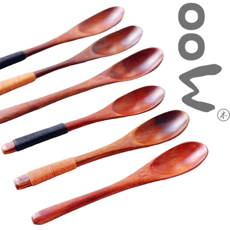 現貨！10-13CM迷你小湯匙~日式纏線木湯匙咖啡木勺 扁柄木勺子家用調料勺【CH247】-細節圖2