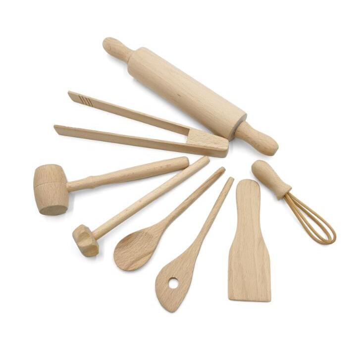 稀有無漆~八件組！櫸木餐廚廚房用品 桿麵棍 迷你木工具木勺木鏟打蛋器【CH475】-細節圖3