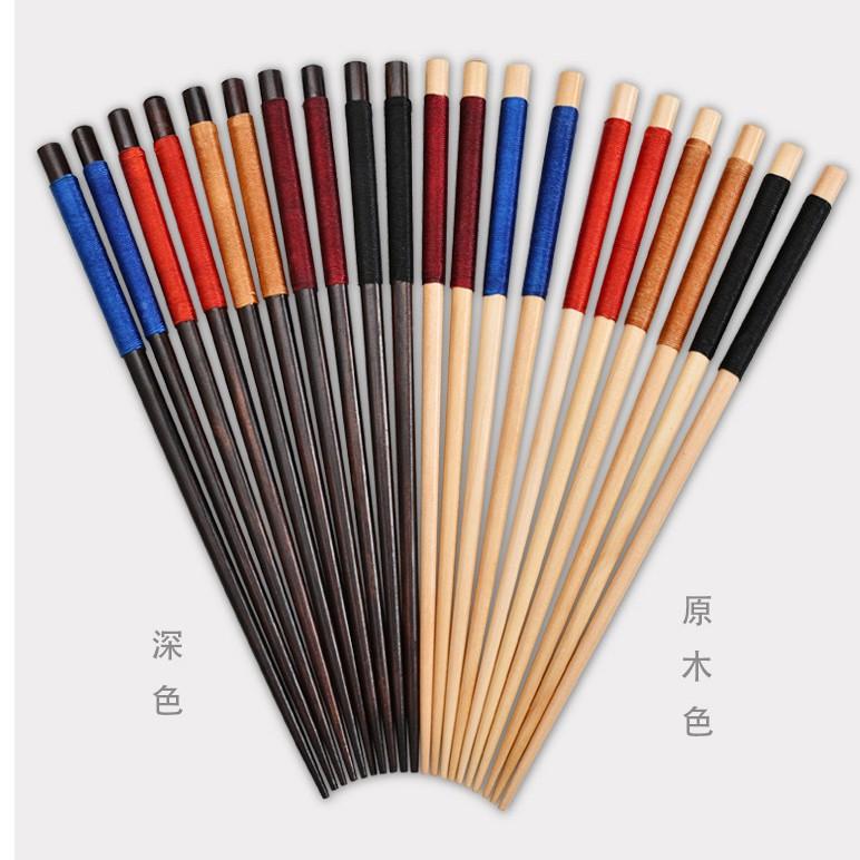 23.5CM五色纏線筷~日式防滑尖頭工藝筷繞線綁線快子一人一筷家庭分餐五色木筷子【CH396】-細節圖5