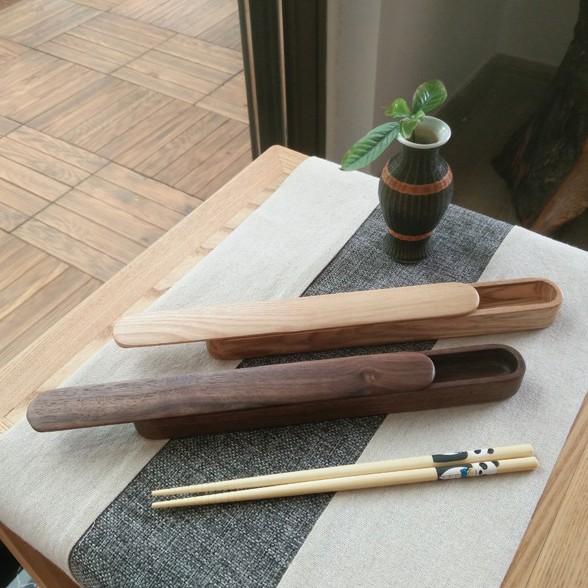 現貨稀！【2尺寸】黑胡桃木筆盒珍藏盒筷盒整木抽拉式木質筷子收納盒便攜筷子盒【CH112】-細節圖2