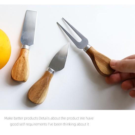 現貨！12.5CM~好用迷你小刀叉勺鋒利不銹鋼相思木柄起司奶油刀套裝 切蛋糕麵包芝士奶酪刀 【CH285】-細節圖4