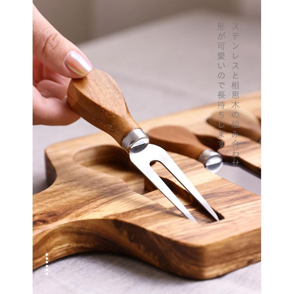 現貨！12.5CM~好用迷你小刀叉勺鋒利不銹鋼相思木柄起司奶油刀套裝 切蛋糕麵包芝士奶酪刀 【CH285】-細節圖6