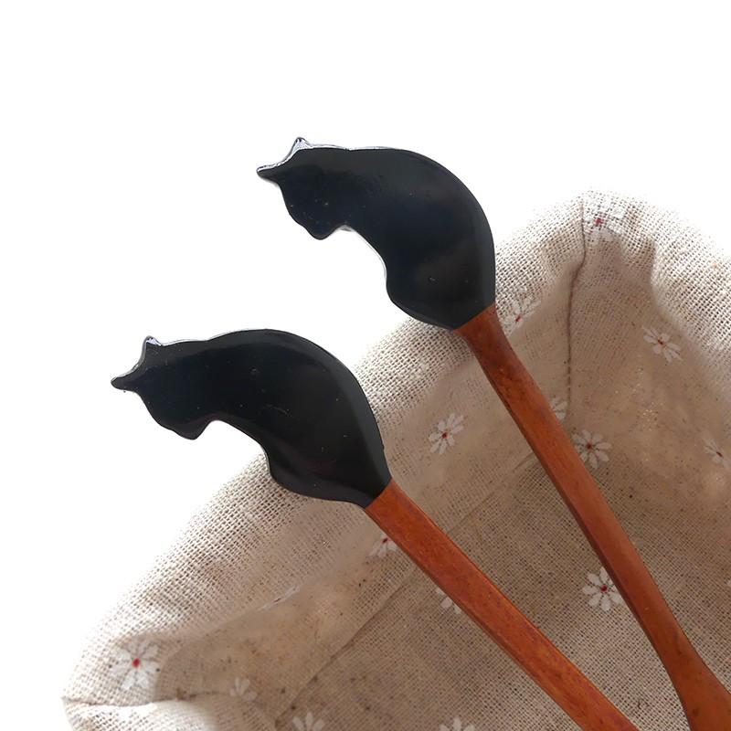 現貨！加長款21CM精品~可愛卡通小貓咪木勺攪拌勺 淺口咖啡勺 木湯匙【CH028】-細節圖2