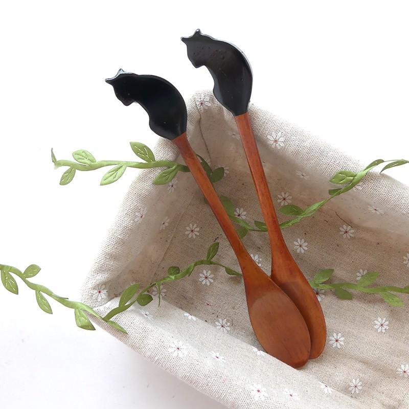 現貨！加長款21CM精品~可愛卡通小貓咪木勺攪拌勺 淺口咖啡勺 木湯匙【CH028】-細節圖3