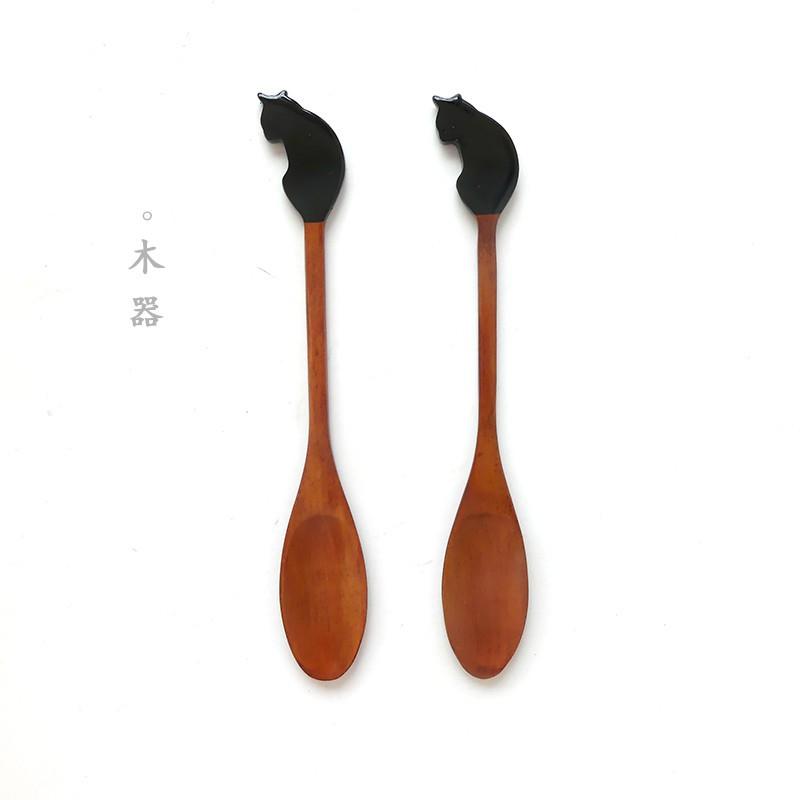 現貨！加長款21CM精品~可愛卡通小貓咪木勺攪拌勺 淺口咖啡勺 木湯匙【CH028】-細節圖6