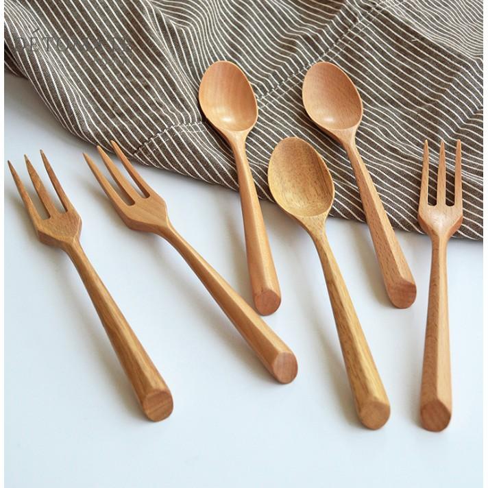 【19cm三角柄】稀！木質勺叉套裝 甜品木勺子【CH271】-細節圖2