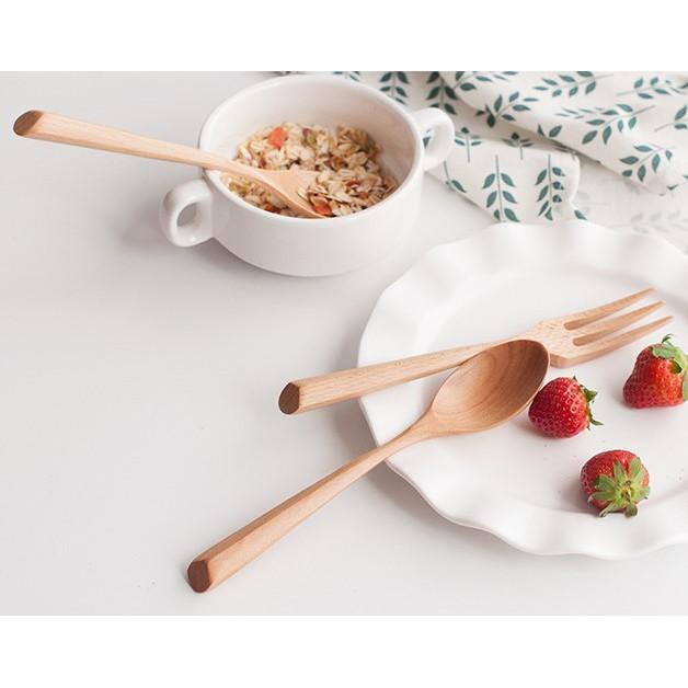 【19cm三角柄】稀！木質勺叉套裝 甜品木勺子【CH271】-細節圖3