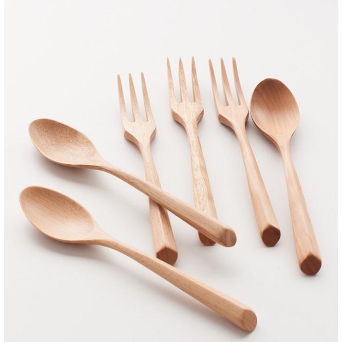 【19cm三角柄】稀！木質勺叉套裝 甜品木勺子【CH271】-細節圖4